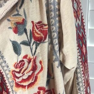 Johnny Was XL MIDI hoodie 💯% cotton heavily  embroidered draped wrap jacket